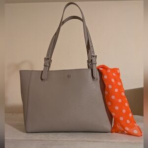Tory Burch York Classy Gray Leather Tote Bag Excellent Condition